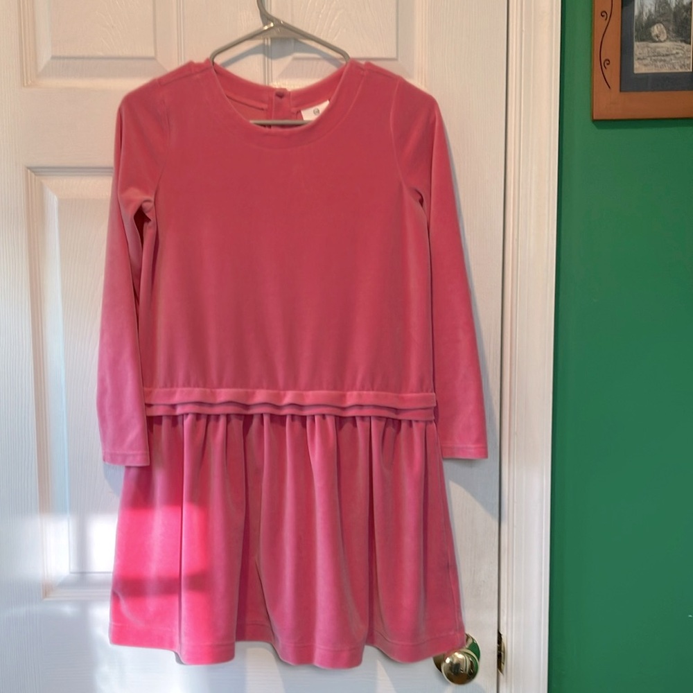 Girls' Pink Velvet Long-Sleeve Dress size 12 150 dropped waist Hannah Andersson